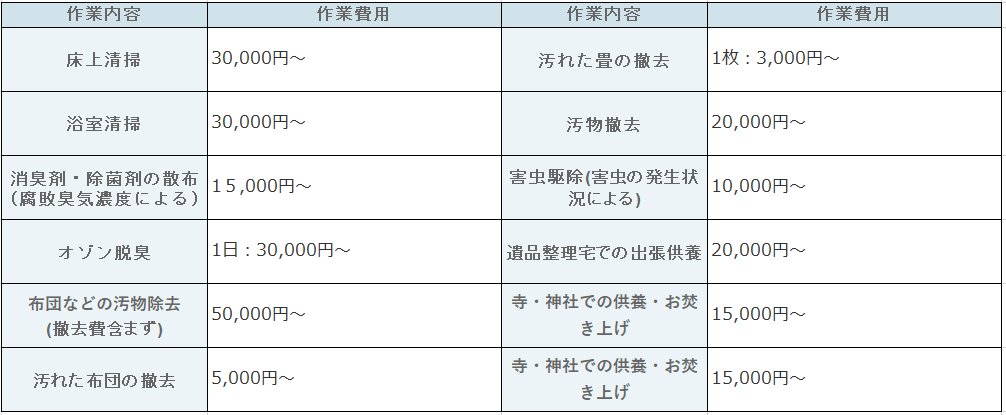 特殊清掃-オプション作業料金